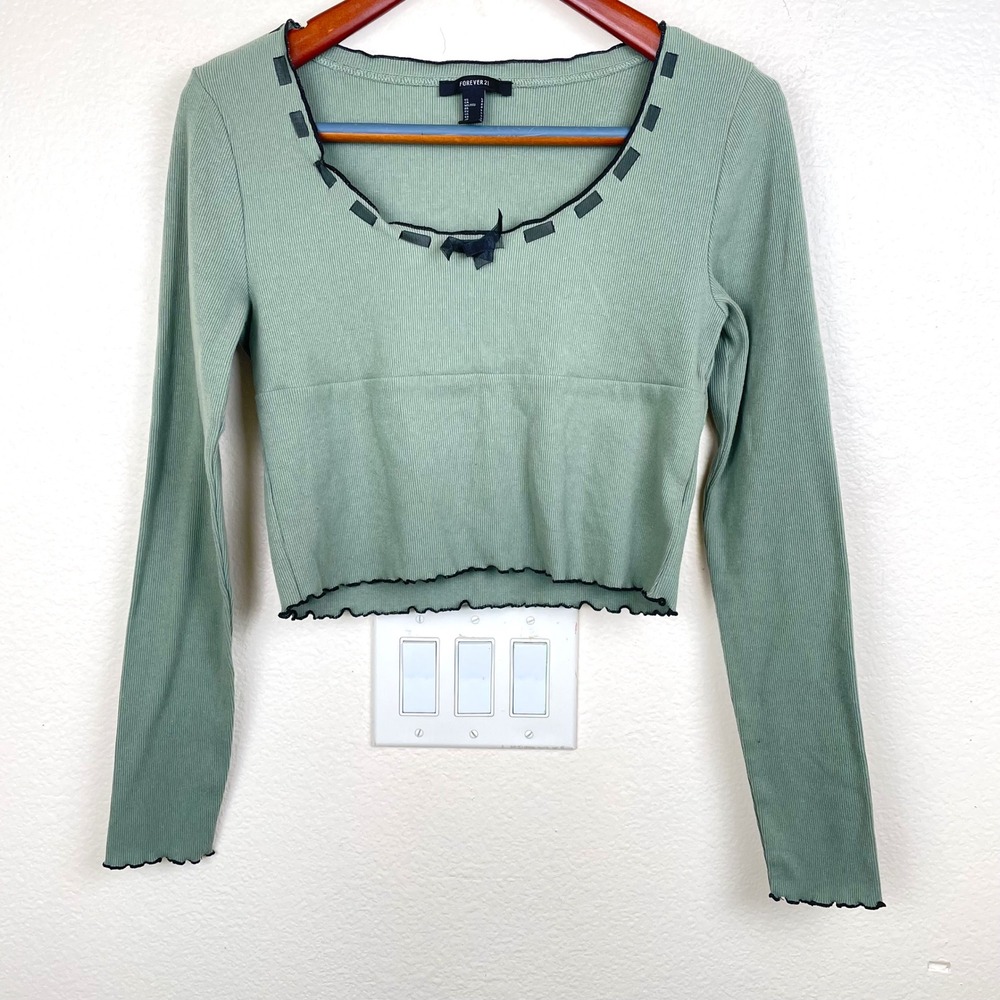Y2K 90s Womens Top Sz L Milkmaid Babydoll Coquette Fairy Grunge Sage Whimsigoth